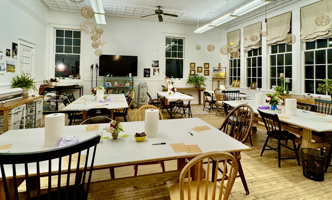 Beautiful event space at A Maker's Circle set up for Art Bar paint and sip event