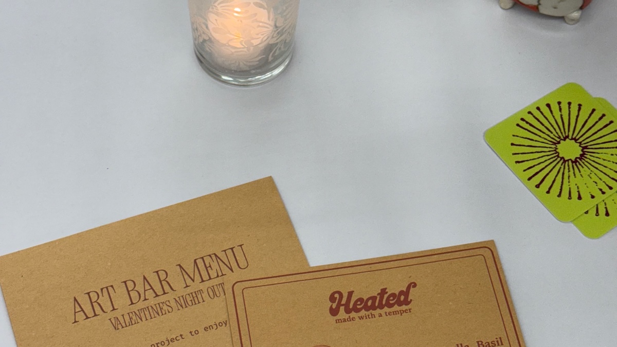 A place setting a an Art Bar event at A Maker's Circle in Pottersville NJ.